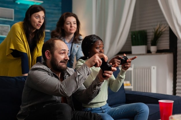A screenshot of a group of Mexican gamers playing a multiplayer game on PlayStation, with the PlayStation Plus logo subtly visible in the corner of the screen. The image captures the camaraderie and excitement of online gaming.
