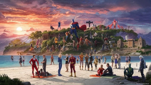 A group of Fortnite characters standing together on a hill, watching a meteor shower falling towards the island, with expressions of awe and concern, symbolizing an upcoming in-game event.