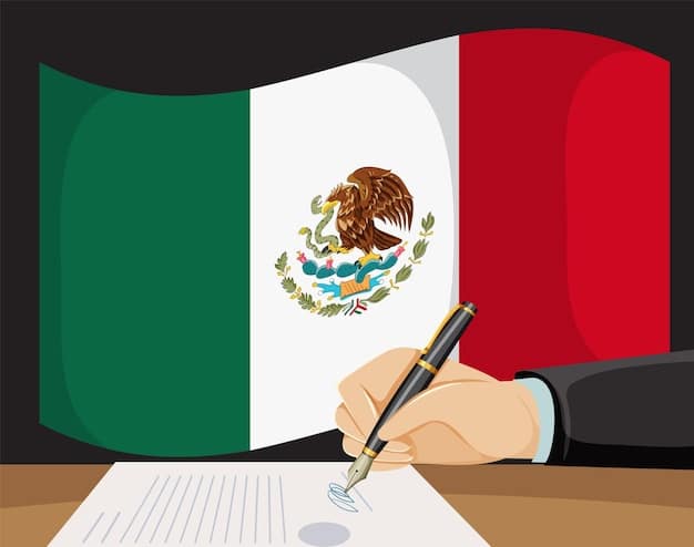 A close-up shot of a legislator's hands signing the new video game law in Mexico. The background is blurred, focusing on the pen and the official document with the Mexican flag emblem visible.