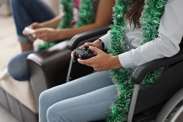 A gaming convention in Mexico bustling with attendees, showcasing various aspects of the video game industry. In the foreground, attendees are playing games, while in the background, booths display new games, technologies, and merchandise.