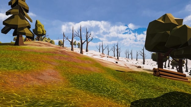 A wide landscape view of a newly added region in the game's 2.0 version, featuring unique environmental elements and distant landmarks, highlighting the expanded world.