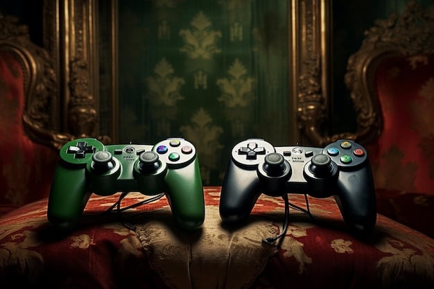 A side-by-side comparison of two video games. One game has breathtaking, hyper-realistic graphics with detailed environmental textures, while the other game has simpler, cartoonish graphics but shows characters engaging in fun and dynamic gameplay.