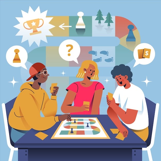An illustration depicting two players discussing a game strategy, one pointing to a game board while the other listens attentively.