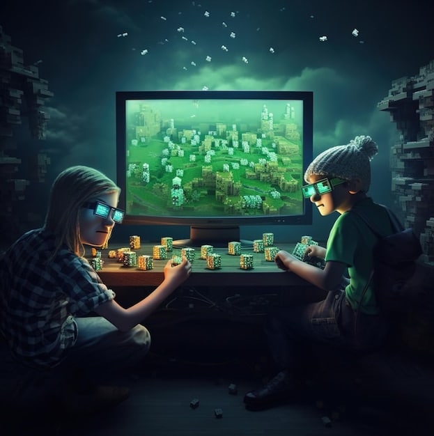 A screenshot from a co-op game showcasing two players working together to overcome a challenging level, set in a visually stunning environment.
