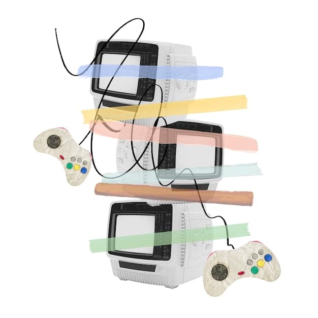 A collage showing the evolution of video game consoles, from the early Atari to modern-day PlayStation and Xbox, highlighting the technological and cultural impact of gaming.