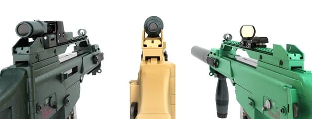 A comparison screenshot showing two different weapon loadouts: one optimized for long-range combat with a sniper rifle and a thermal scope, and another optimized for close-quarters combat with a shotgun and a laser sight.