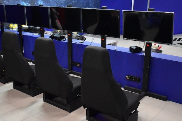 A well-organized gaming setup with a console on a ventilated stand, neatly arranged game cases, and properly managed cables. The environment is clean and tidy.