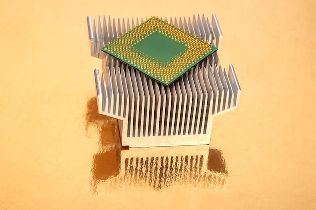 A detailed macro shot of a CPU with a thin, evenly spread layer of thermal paste on its surface, ready for the heatsink to be applied. The image should highlight the consistency and coverage of the paste.